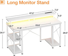 Load image into Gallery viewer, ODK 48 in Gaming Desk with LED Lights &amp; Power Outlets, Computer Desk with Monitor Stand &amp; Storage Shelves, CPU Stand, Home Office Desk, White