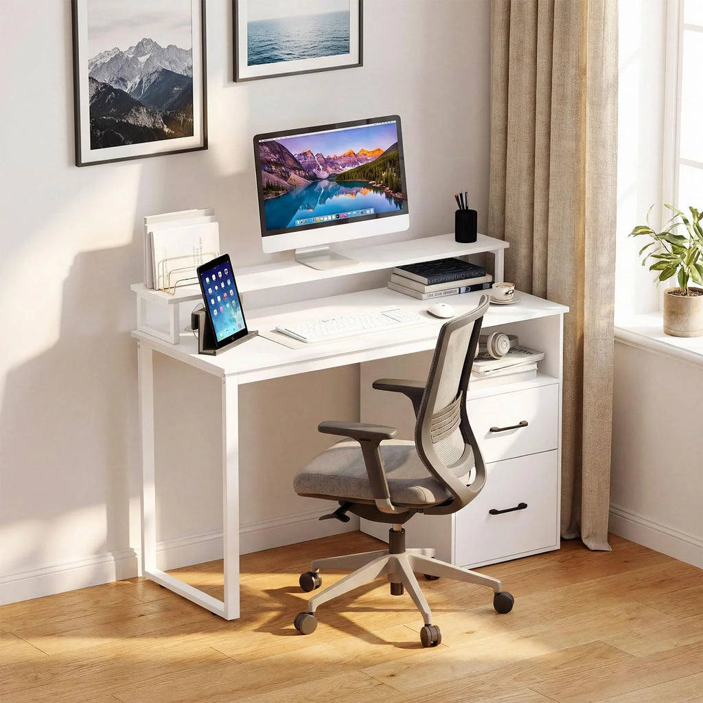 Tangkula  48" Computer Desk with 2 Storage Drawers & Power Outlets
