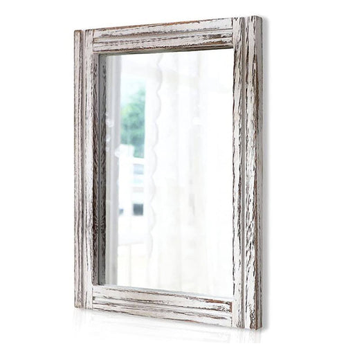 Aazzkang Wood Mirror with Frame Rustic Rectangle Decorative Farmhouse Bedroom Bathroom Hanging Home Wall Decor, Rustic White