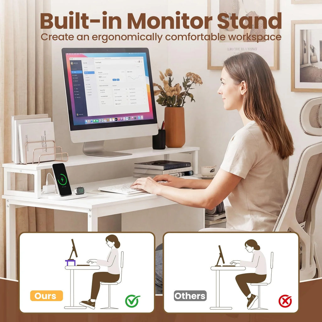 Tangkula  48" Computer Desk with 2 Storage Drawers & Power Outlets