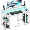 ODK 48 in Gaming Desk with LED Lights & Power Outlets, Computer Desk with Monitor Stand & Storage Shelves, CPU Stand, Home Office Desk, White