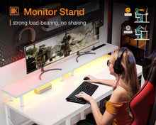 Load image into Gallery viewer, ODK 48 in Gaming Desk with LED Lights &amp; Power Outlets, Computer Desk with Monitor Stand &amp; Storage Shelves, CPU Stand, Home Office Desk, White