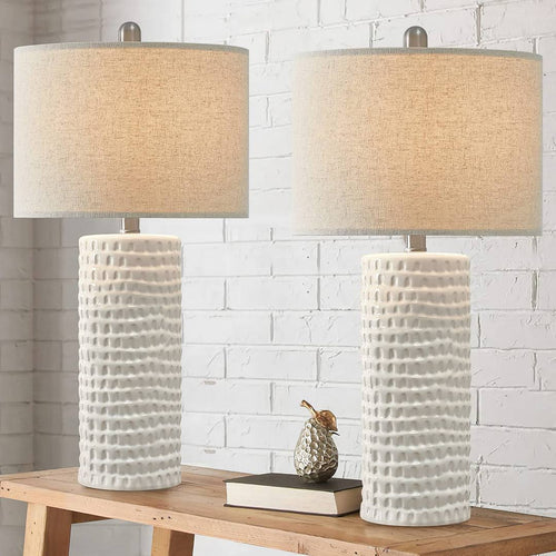 Anazagene Modern Accent Ceramic Table Lamp for Bedroom White Desk D��cor Bedside Lamp for Living Room (Set of 2) Dakota Fields