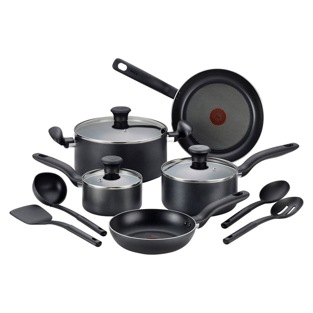T-fal Simply Cook 12 Piece Nonstick Dishwasher Safe Cookware Set, Gray/Black