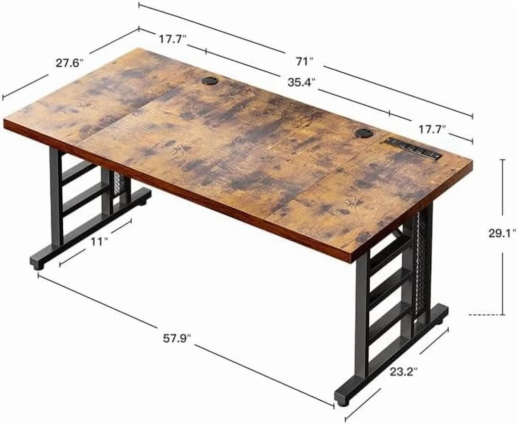 Coleshome 71 in Executive Desk with USB Ports, Large Computer Desk with Extra Thick, Long Mordern Office Desk, Workstation Business Furniture for Home Office, Vintage