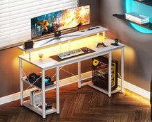 Load image into Gallery viewer, ODK 48 in Gaming Desk with LED Lights &amp; Power Outlets, Computer Desk with Monitor Stand &amp; Storage Shelves, CPU Stand, Home Office Desk, White