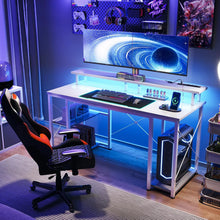 Load image into Gallery viewer, ODK 48 in Gaming Desk with LED Lights &amp; Power Outlets, Computer Desk with Monitor Stand &amp; Storage Shelves, CPU Stand, Home Office Desk, White